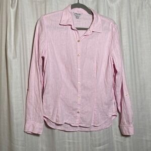 Orvis Classic Collection Pink Linen Rayon Roll Sleeve Button Down Shirt S Spring
